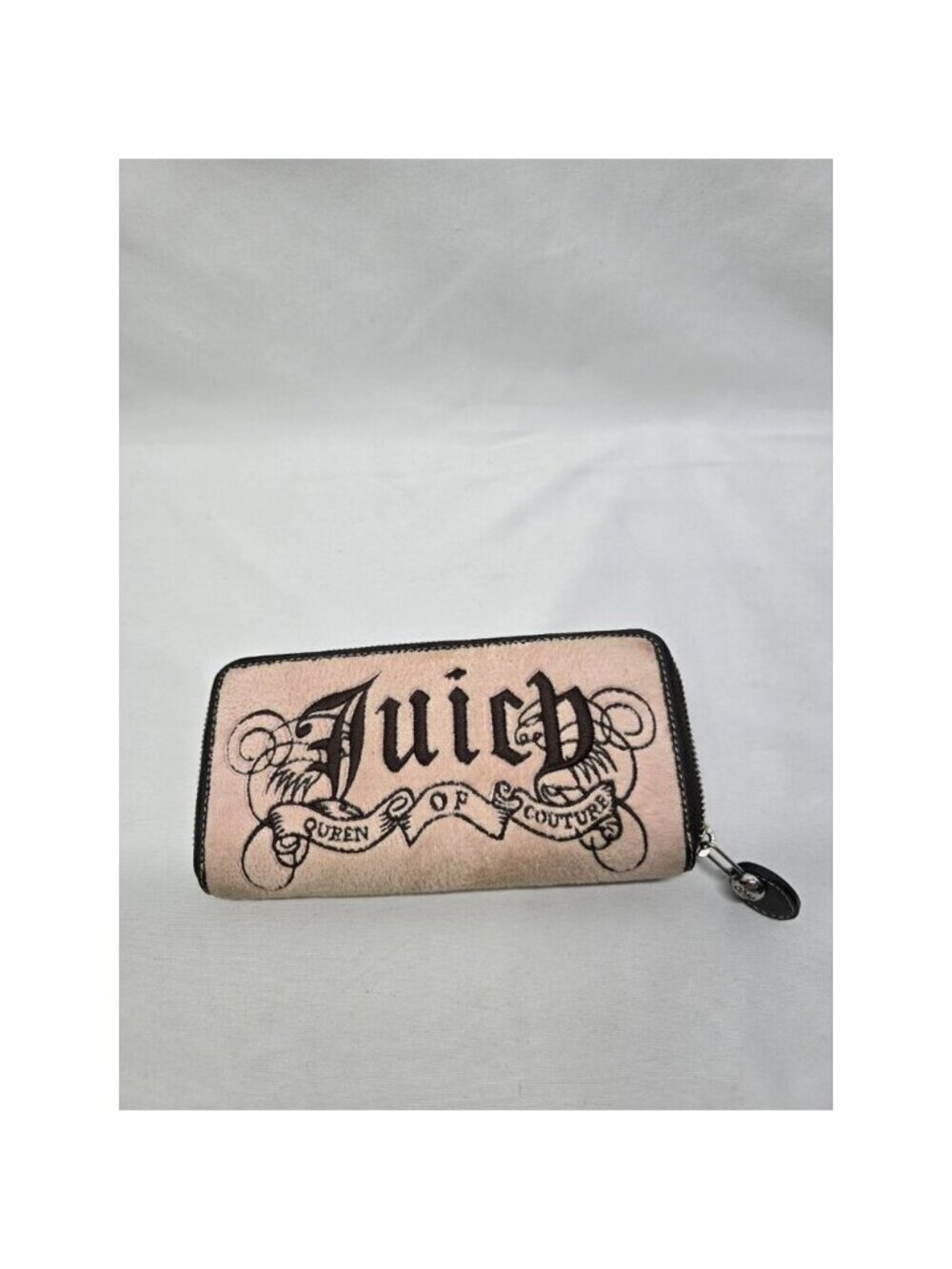 Vintage Juicy Couture Queen Of Couture Pink Velour Zip Wallet- Y2K- Some Stains